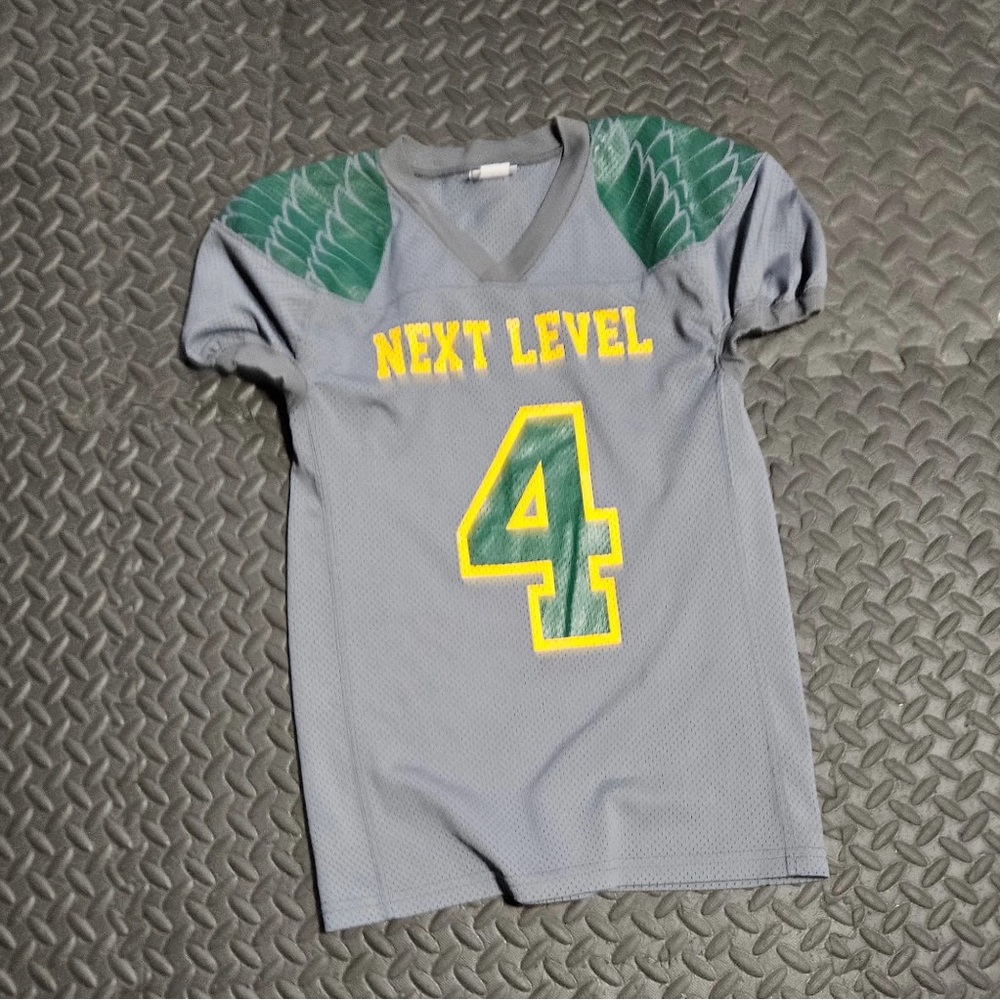 Next Level Men's Gray and Green Sports Jersey
